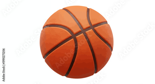 Close-up image of a bright orange basketball resting on a plain white background.