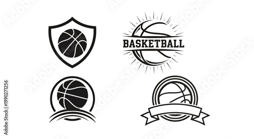 Collection of Black and White Basketball Logos and Badges.