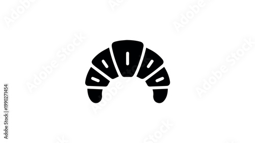 A simple, black, solid silhouette icon depicting a classic crescent-shaped croissant, perfect for food-related designs and menus.