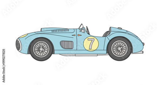 Vintage Light Blue Racing Sports Car.