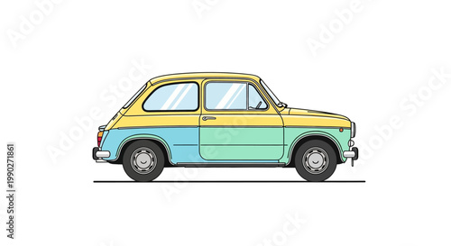 Vintage car in yellow and blue.