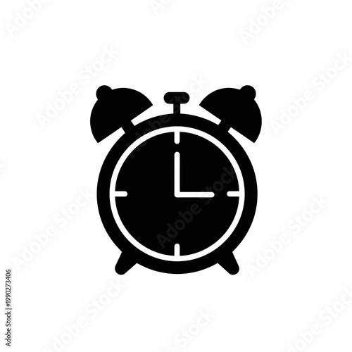 Black alarm clock icon on a with a simple design