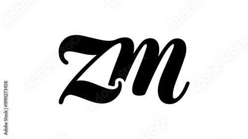 A stylish and elegant black letter ZM monogram, featuring a classic calligraphic script with flowing lines and sophisticated curves, perfect for branding or personal use.