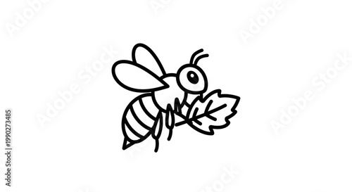 Cartoon bee holding a leaf.