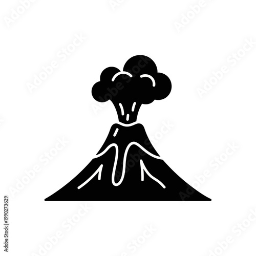 Black silhouette of a volcano erupting with smoke