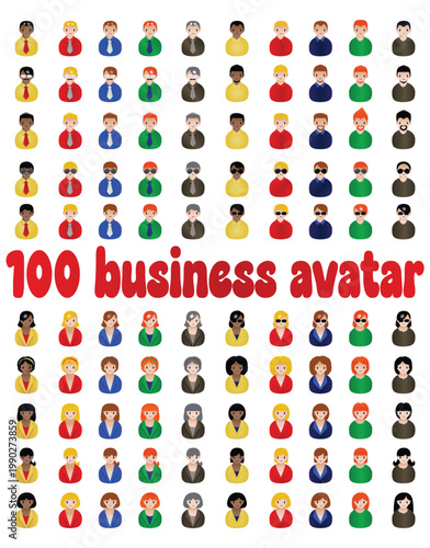 Фотография illustration of awesome 100  various ethnic business people avatar icons set on
