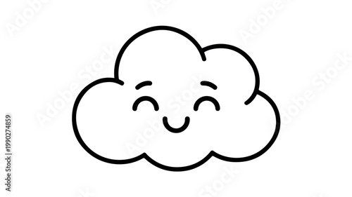 A charming and friendly cartoon cloud character with a happy, smiling face and closed eyes, radiating a sense of calm and contentment, perfect for lighthearted designs.