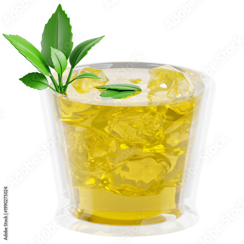 Konstfotografi Glass of Iced Green Tea with Leaves