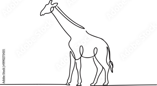 Elegant continuous line drawing of a giraffe, capturing the grace and simplicity of wildlife art in a minimalist style for various design projects