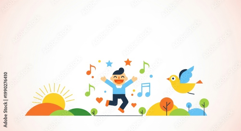 Fototapeta premium Happy Child Jumping with Joy in Colorful Nature Scene