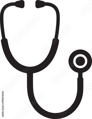 Medical stethoscope, doctor tool, healthcare icon, black vector