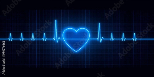 Blue heart heartbeat cardiogram pulse line on medical monitor illustration
