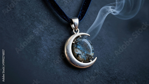 Ethereal Gothic Whitby Jet Pendant in Moon Setting