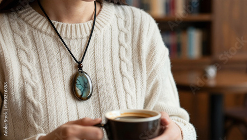 Dark Academia Cafe Lifestyle with Whitby Jet Necklace