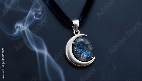 Ethereal Gothic Whitby Jet Pendant in Moon Setting