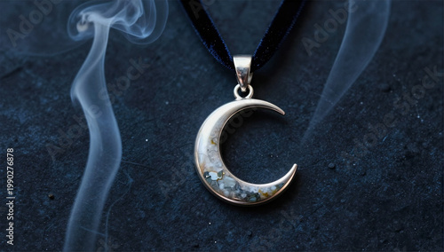 Ethereal Gothic Whitby Jet Pendant in Moon Setting