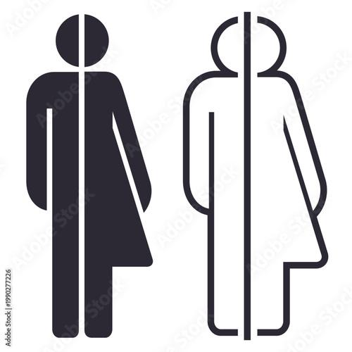 Photos Set of gender inclusive restroom icons combining male and female silhouettes