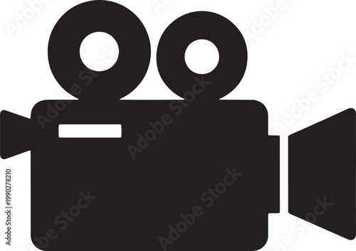 Black film camera icon, video recorder symbol, movie camera graphic, cinematic equipment