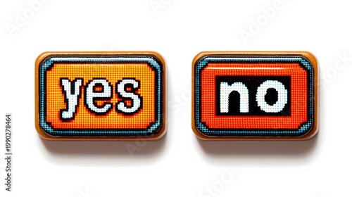 Simple yes and no button layout on a white background, emphasizing clarity, usability, and minimal interaction design