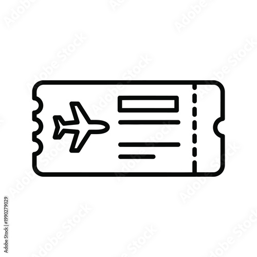 Simple line art icon of an airplane ticket, representing air travel and flight bookings.