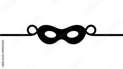 A black silhouette of a masquerade mask with tie strings, representing mystery, disguise, anonymity, or a festive occasion like a ball.