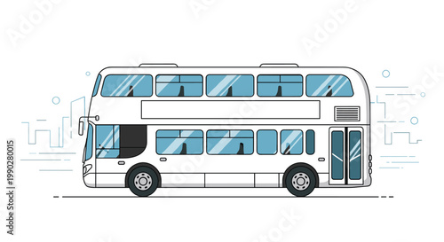 Modern white double decker city bus illustration showing a clean side view design suitable for urban public transportation and tourism concepts.