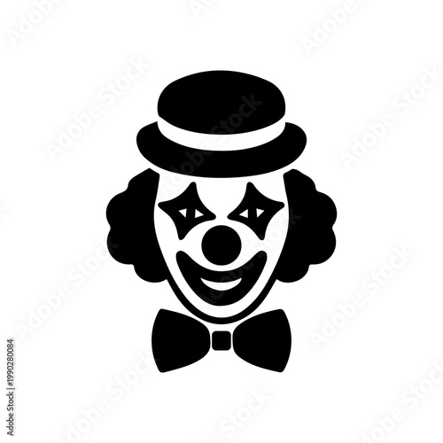 Classic Clown Face Icon with Bowler Hat.