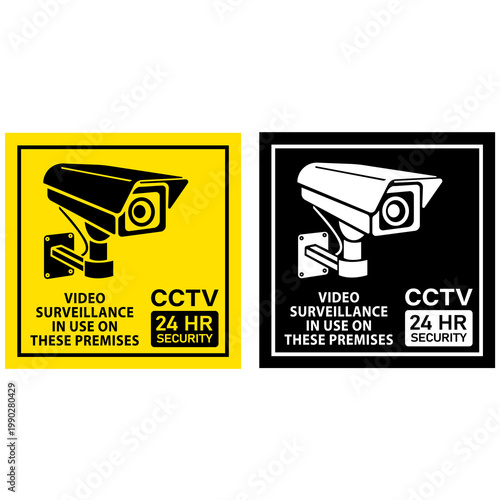 Video Surveillance In Use On These Premises Sign Yellow and Black - 1 Set (2 pcs)
