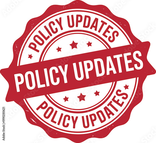 Red policy updates stamp with white text on transparent background