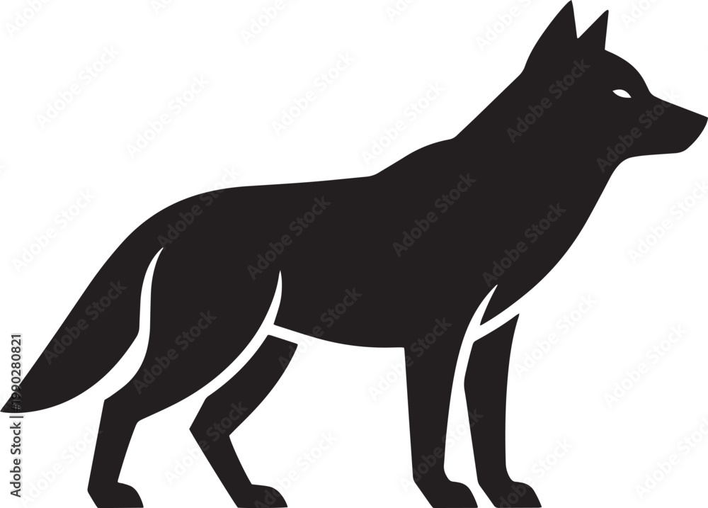 Fototapeta premium Black wolf silhouette, standing wolf icon, animal graphic, wildlife symbol
