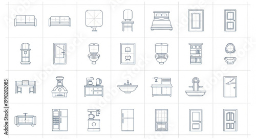 Architectural Floor Plan Symbols for Furniture and Fixtures.