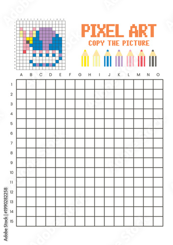 Copy the picture grid drawing worksheet for kids. Pixel art armadillo