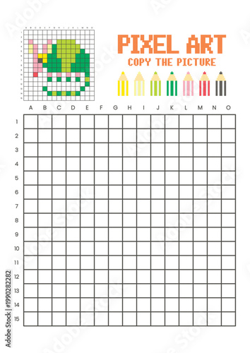 Copy the picture grid drawing worksheet for kids. Pixel art armadillo
