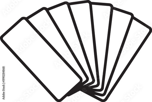 A black and white image of seven cards fanned out