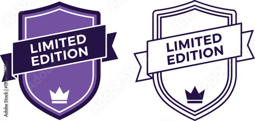 Limited Edition Badge Set in Purple and White with Crown Icon for Exclusive Product Labeling