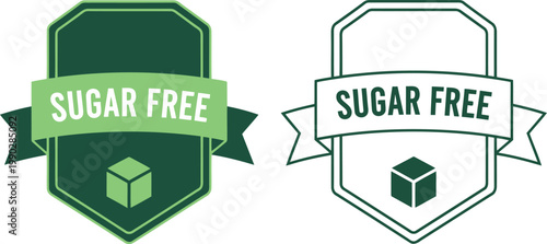 Sugar Free Badge Icons Set – Green Healthy Food Label Design for Packaging and Marketing