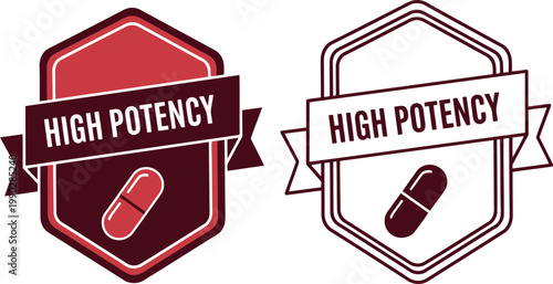 High Potency Badge Icons with Capsule Symbol for Pharmaceutical and Supplement Packaging Design