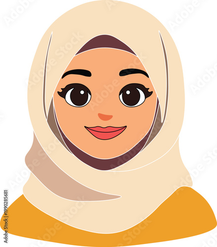 Muslim Woman Avatar with Hijab Flat Vector Illustration