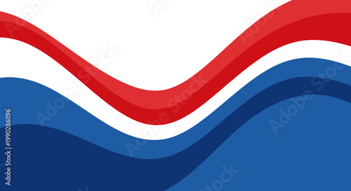 Vibrant Abstract Wavy Stripes in Red, White, and Blue Colors Representing Movement, Flow, and Dynamic Energy with a Modern Design Aesthetic