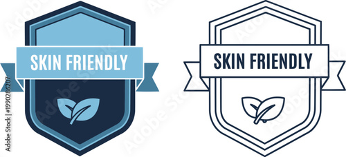 Skin Friendly Badge Icons Set – Blue Vector Labels for Natural Cosmetic and Organic Product Packaging