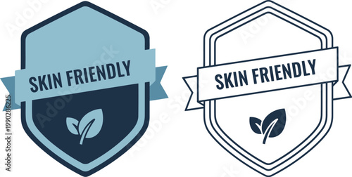Skin Friendly Badge Icons with Leaf Symbol for Natural Organic Cosmetic Product Labels