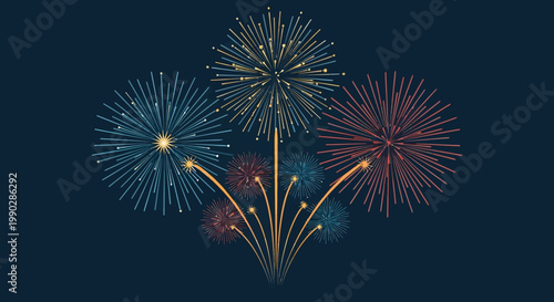 Vibrant Firework Displays Exploding in the Night Sky, Celebrating Special Occasions with Dazzling Light Show