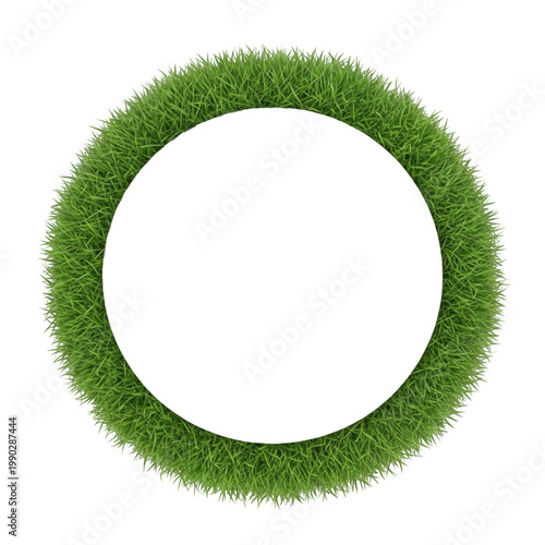 Green grass circle frame with white center, isolated on white background