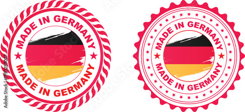 Two circular seals displaying the german flag and made in germany