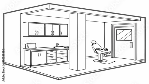 Illustration of a dental examination room with a chair and cabinets examination illustration interior workspace equipment business facility