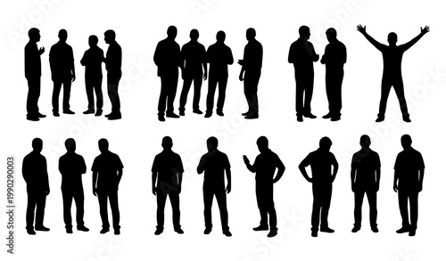 Diverse collection of black silhouette figures depicting various human poses and interactions in a group setting