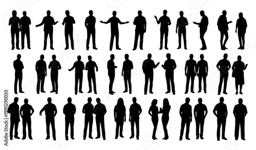 Collection of diverse black silhouettes depicting various human poses and interactions in a minimalist style