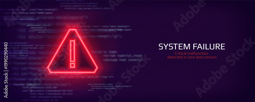 Danger sign. Digital security breach and data protection concept. Hacked system, cyber attack or system failure. Warning symbol on the screen. Vector illustration.