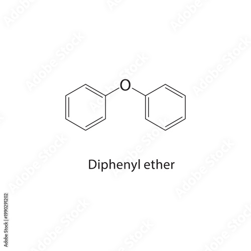 Diphenyl ether skeletal structure. ether compound schematic illustration. Simple diagram, chemical formula.