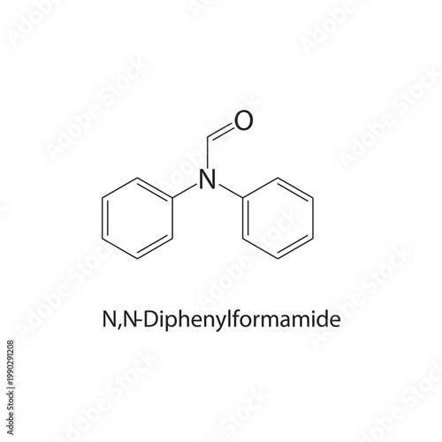 N,N-Diphenylformamide skeletal structure. amide compound schematic illustration. Simple diagram, chemical formula.